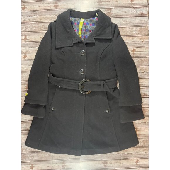 SOIA & KYO wool blend belted coat  Size L color Black - Picture 1 of 8